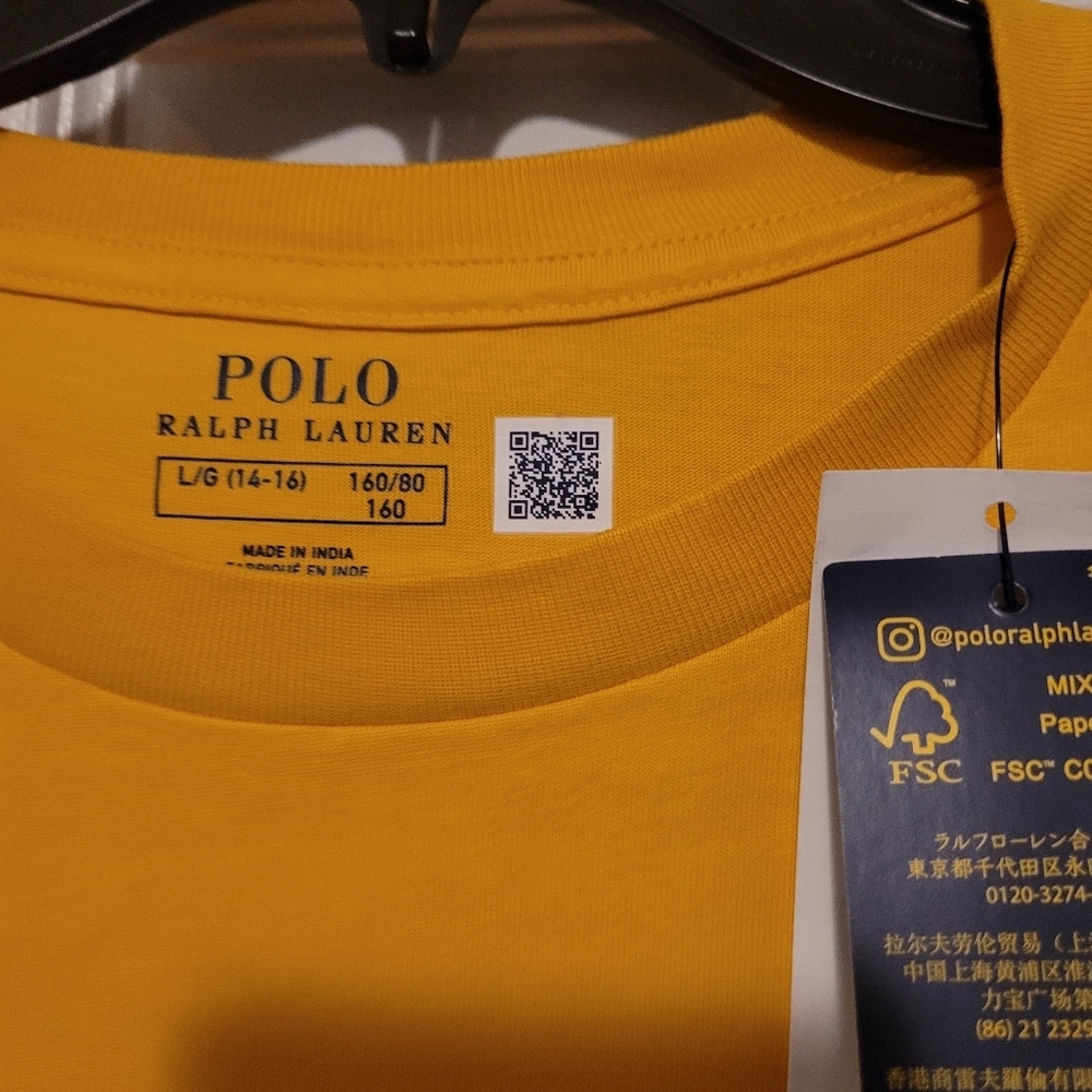 NWT- Polo by Ralph Lauren Men's Yellow T-Shirt With Blue Emblem - Picture 4 of 6
